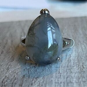 Silver tone & Gray Veined Gemstone adjustable Ring Sz 6+